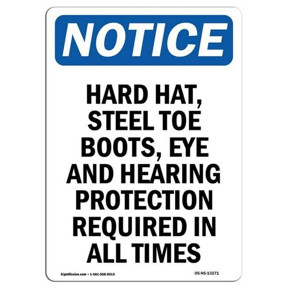 7 x 10 in. OSHA Notice Sign - Hard Hat, Steel Toe Boots, Eye