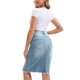 thumbnail image 3 of Faldas de mezclilla de mujer INSPIRE CHIC con dobladillo sin terminar, cintura alta, bolsillos, elásticas y de longitud media, talla L, azul claro, 3 of 5