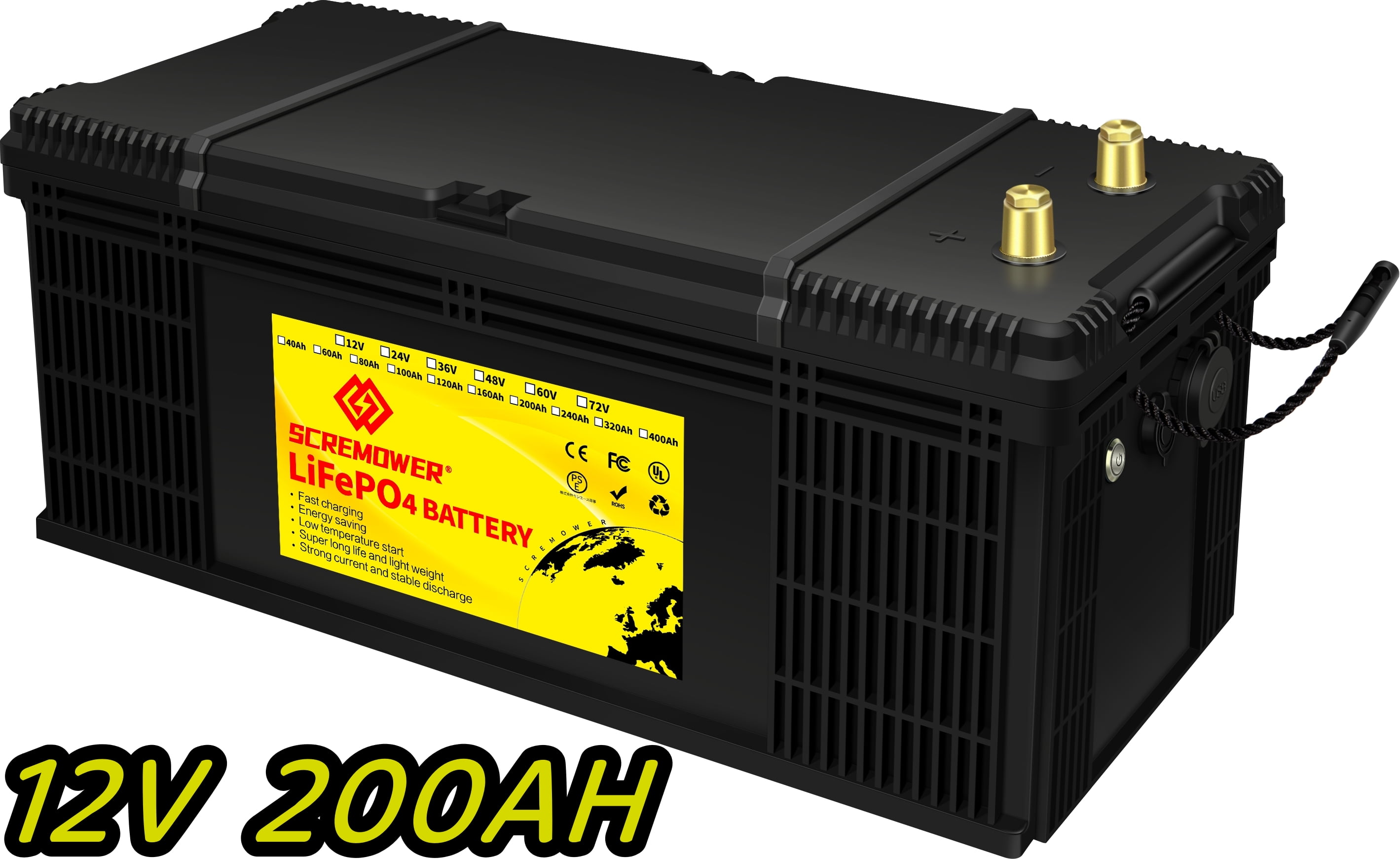 12V 200AH Lithium LiFePO4 Battery Bluetooth,SCREMOWER 200A BMS RV Batteries for Camping Trolling Motor Boat