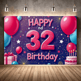 thumbnail image 2 of Happy 32nd Birthday Banner with Balloons Stars Fireworks Party Backdrop Decoration for Birthday Party Celebrations Photography Props Decor, 2 of 8