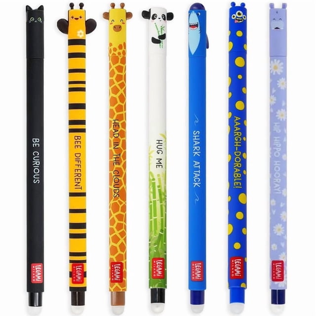Set de 7 bolígrafos de gel borrables Legami 0,7 mm con diseños adorables