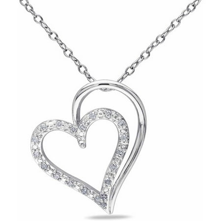 Miabella 1/10 Carat T.W. Diamond Sterling Silver Double-Heart Pendant, 18