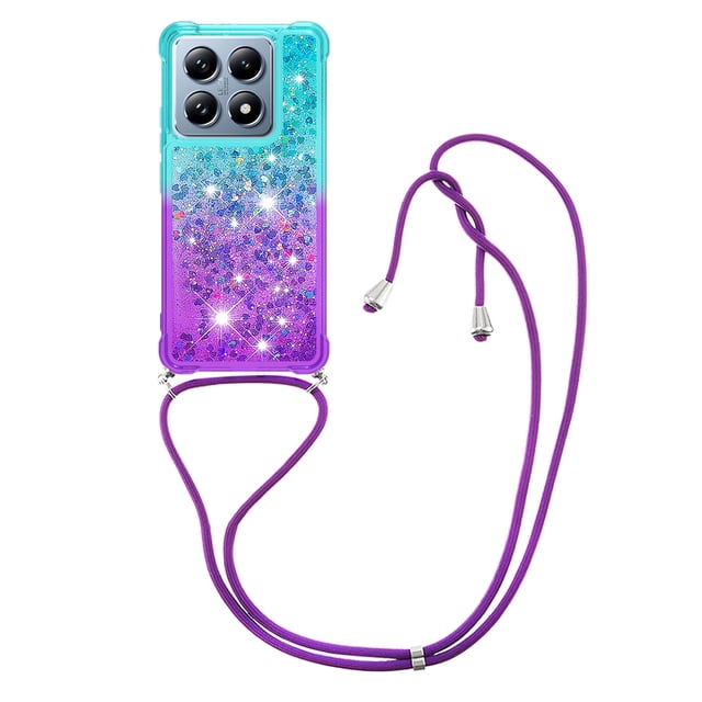 Funda para Xiaomi 14T/14T Pro 5G Brillantina Líquida Divertida Reluciente y con Cristales en Movimiento Cuerpo Cruzado con Cordón Ajustable
