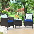 thumbnail image 2 of Costway Outdoor 3 PCS Rattan Wicker Furniture Sets Chairs Coffee Table Garden Navy, 2 of 12