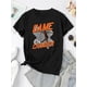 thumbnail image 2 of Camisetas con estampado para mujer, camisetas de manga corta de verano 2025, blusas casuales con cuello redondo para adolescentesWomen's Game Changer Soccer Graphic Tee - Stylish Black Short Sleeve, 2 of 6