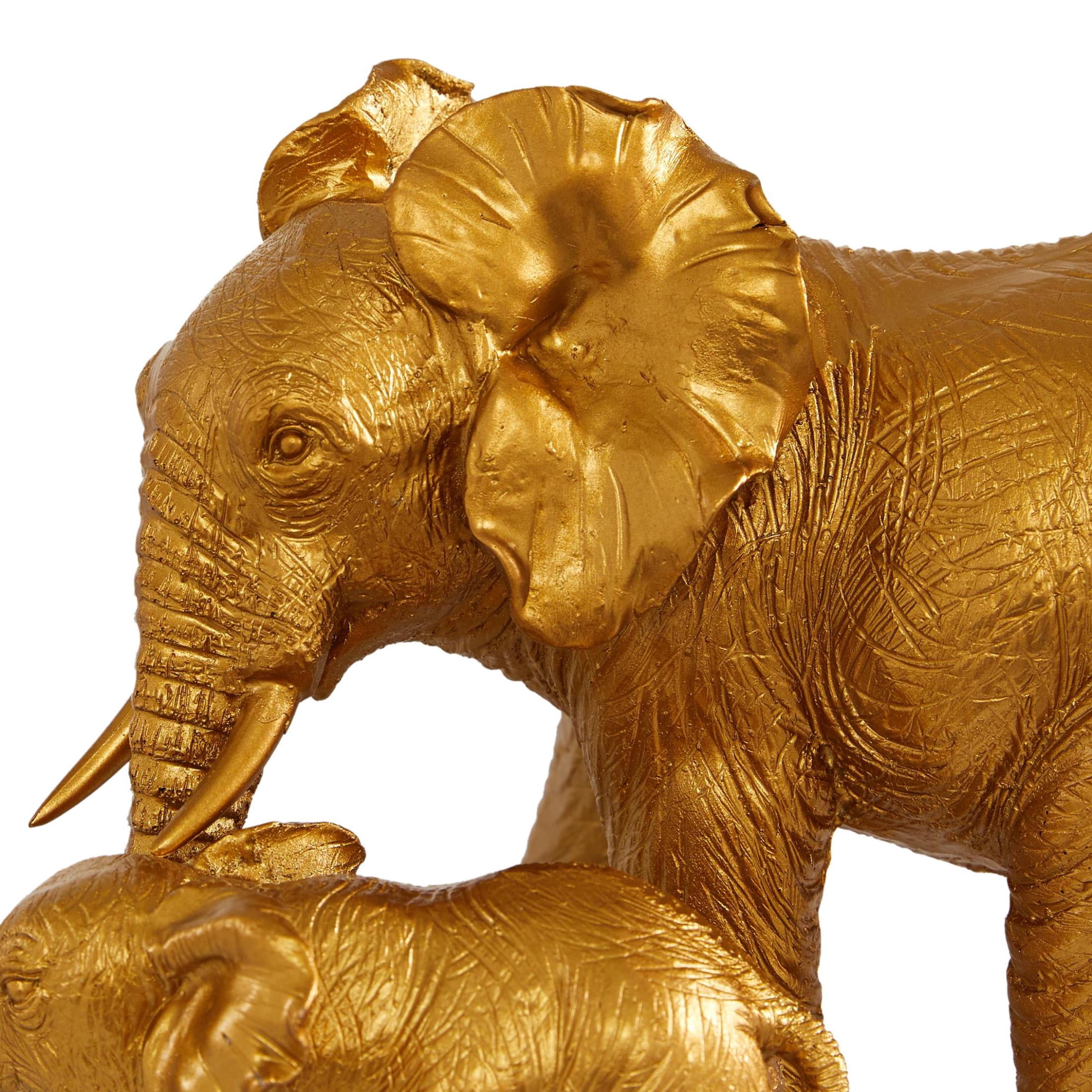 6" x 7" Gold Polyresin Elephant Sculpture, by DecMode