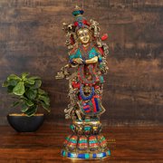 StatueStudio Brass Radha Krishna Idol Showpiece For Home Décor Religious Hindu God Love Murti Best For Valentine Gift Shining Inlay