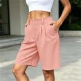 thumbnail image 6 of Puyaiuu Women Elastic High Waist Pleated Side Pocket Knee Length Bermuda Shorts Pink XXL Gift, 6 of 6