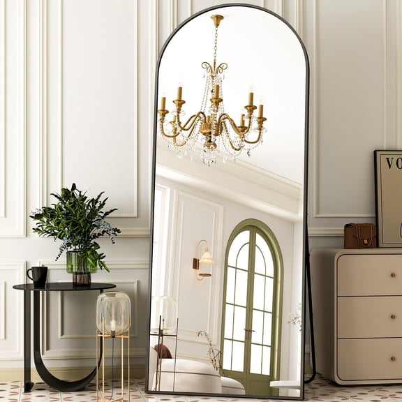 Dscont 26"x71" Arched Full Length Mirror Modern Floor Mirror with Aluminum Frame, Black