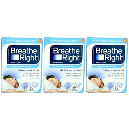 Breathe Right Clear Nasal Strips, Clear, Small/Medium, 30 Ct (3 Pack) (Bundle)