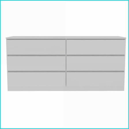 Dressers 6 Drawer Double Dresser, 60.4” Wide | White | Particle Board