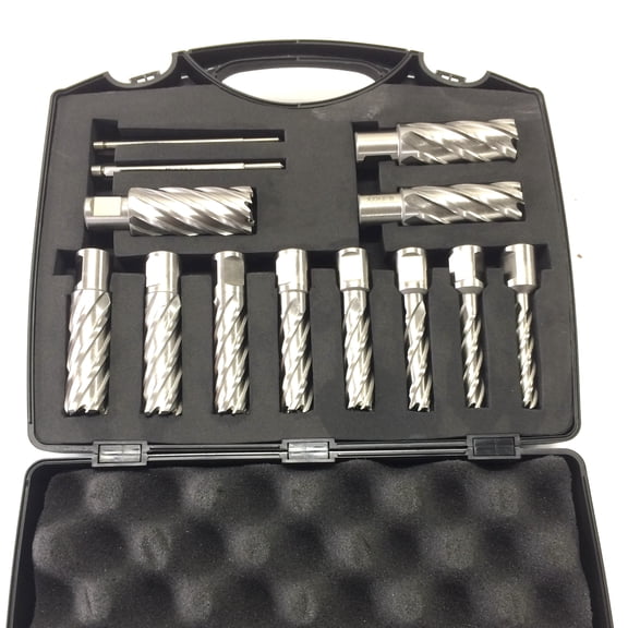 BLUEROCK 13 Piece 2" Depth Annular Cutter Set of 11 Broach Bits for 3/4" Weldon Magnetic Drill Press HSS