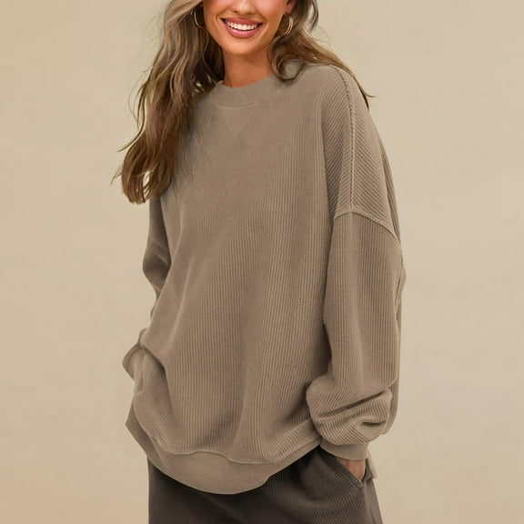 Autumn Spring Sweatshirts for Women Plus Size Soft Womens Sweatshirt Cozy Long Sleeves Solid Color Crew Neck Pullover Shirts No Hoods Party Casual Daily Essential