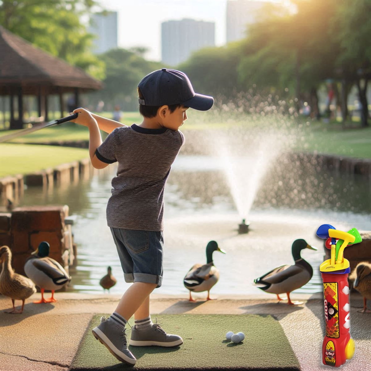Golf Toy Kids Set - Child Indoor & Outdoor Minigolf Play Game with Clubs, Balls Trolley Practice Gift for Boys Girls Toddlers
