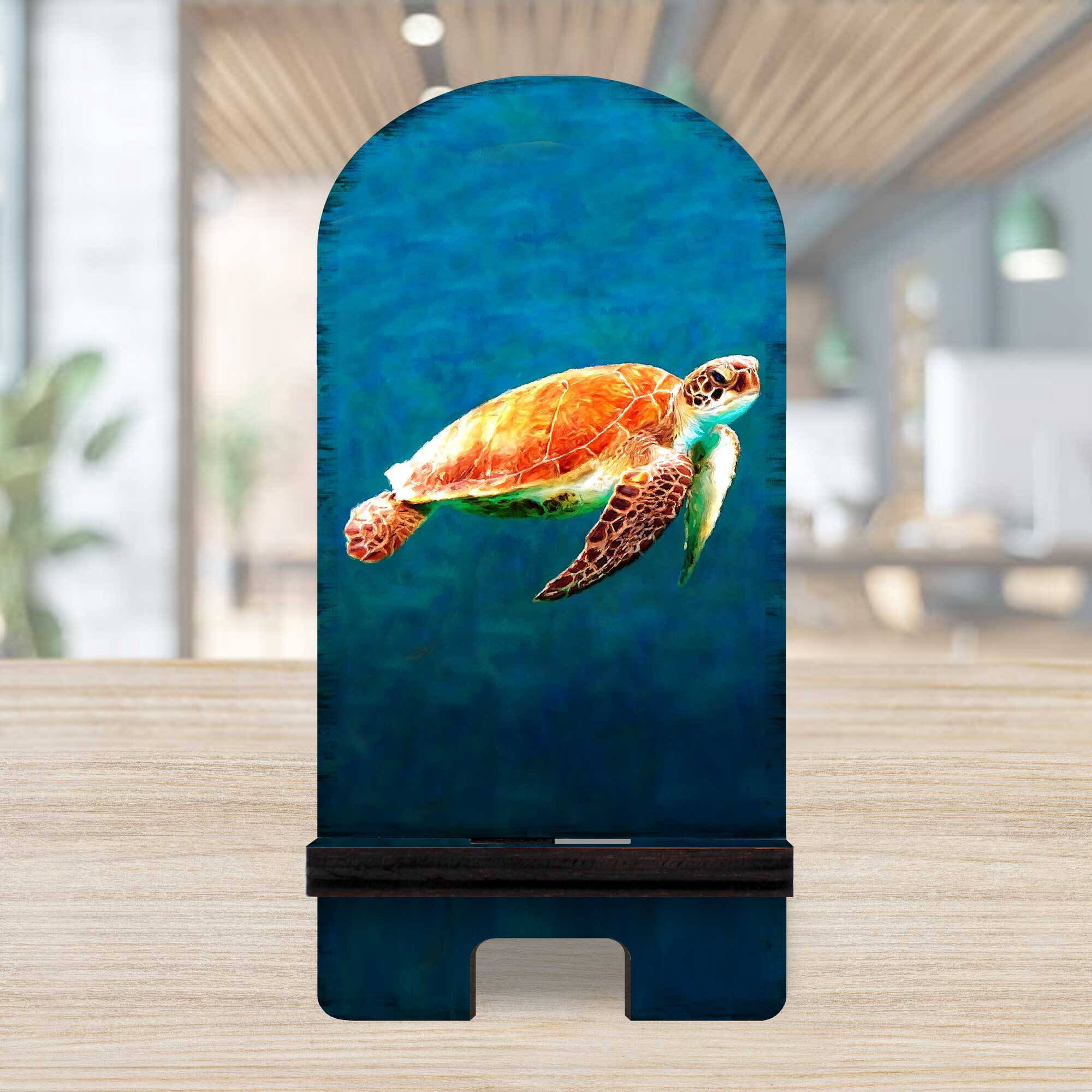Designocracy 892048 6 x 3 x 3 in. The Turtle Coastal Cell Phone Stand with Wood Mobile Holder Organizer