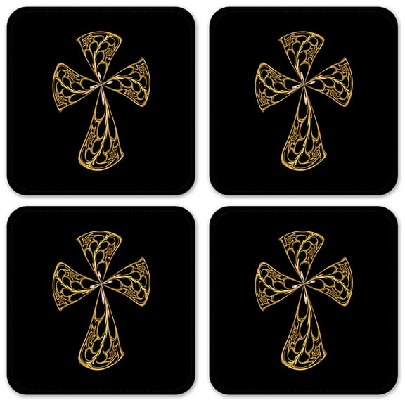 Vinyl Drink Coasters - Set of 4 - Gold Cross