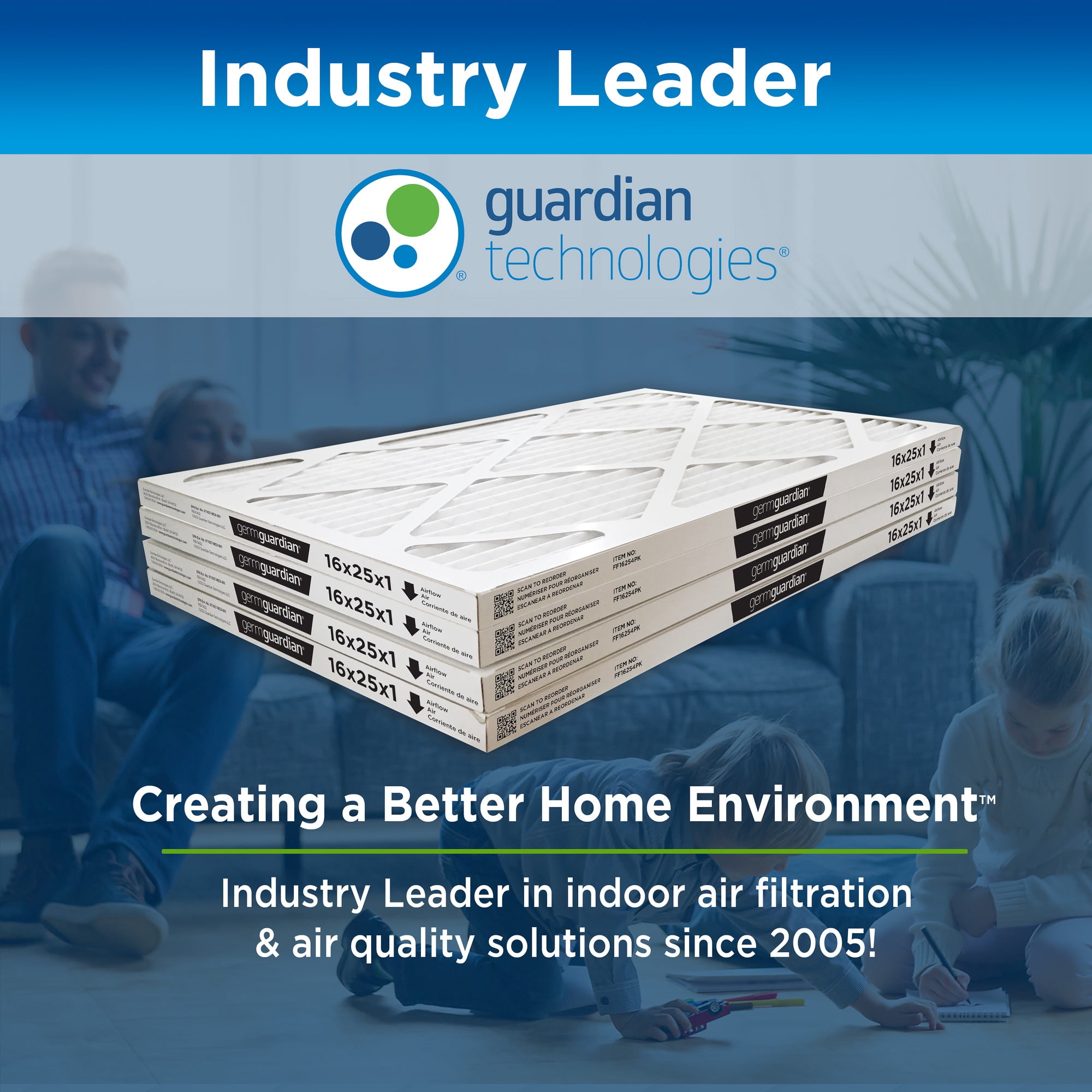 Germ Guardian 16 x 25 x 1 MERV 12 Pleated HVAC AC Furnace Air Filters (4-Pack)