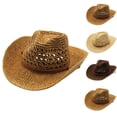 thumbnail image 2 of FUZHIQ Women's Crochet Straw Cowboy Hat, Wide Brim Woven Western Hat with Chin Cord, Summer Beach Hat for Travel, Outdoor Activities, 2 of 4