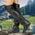thumbnail image 2 of Leozcaa Over The Knee High Boots for Women Slouchy Wide Calf Pull On Thigh High Boots Flat Faux Leather Boots, 2 of 6