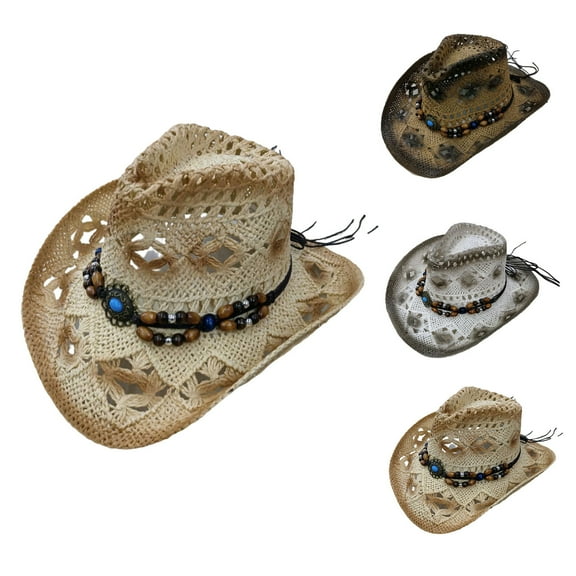 Adult Straw Cowboy Hat Casual Summer Lightweight Sunshade Beach and Outdoor Cap