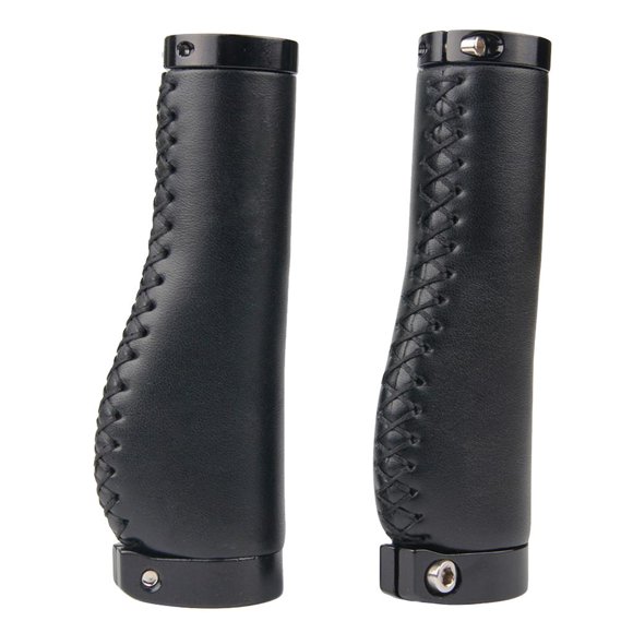 Puños de manillar de cuero para bicicleta de montaña o scooter, 137 mm Negro