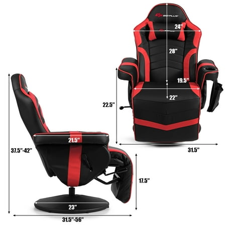 Goplus Massage Gaming Recliner Reclining Racing Chair Swivel Red