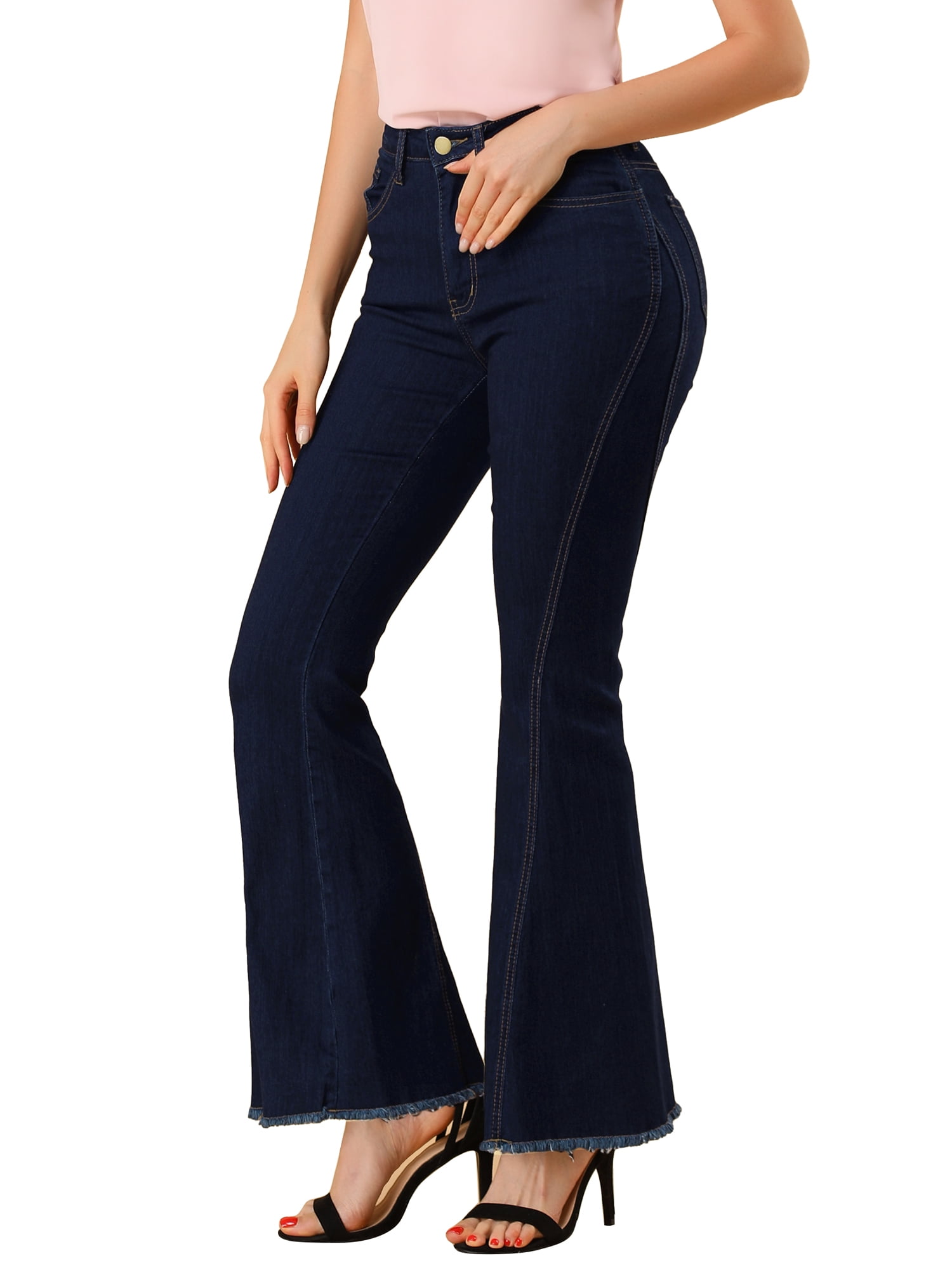 DARING DIVA Women's Flare Denim Pants High Waist Stretch Bell Bottoms Jeans S Black