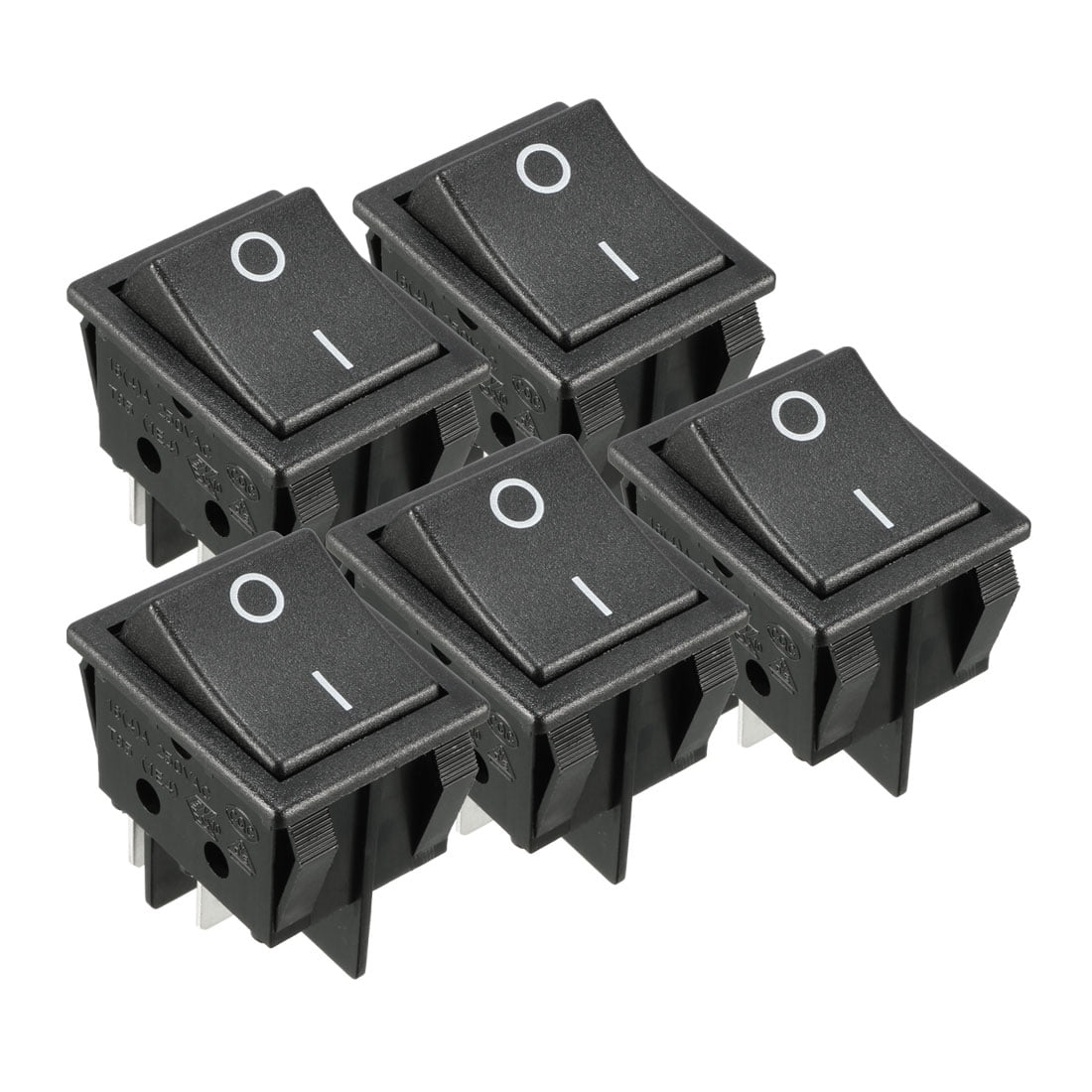 Unique Bargains 5Pcs AC 16A/125V 16A/250V 4 Terminal 2 Position Boat DPST Rocker Switches