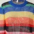 thumbnail image 4 of Women Crochet Knit See Through Tops Rainbow Stripe Long Sleeve Hollow Out Beach Cover Up, 4 of 9