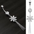 thumbnail image 2 of Navel Ring Flower Tassel Rhinestone Stainless Steel Body Ring Dangle Belly Ring, 2 of 10