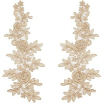 2 Pairs 3D Embroidered Flower Lace Patches Appliques Decorative Floral Leaves Sew on Patch DIY Collar Sewing Fabric Applique for Wedding Dress Bridal Dress Costume Hat Bag Jeans Wheat