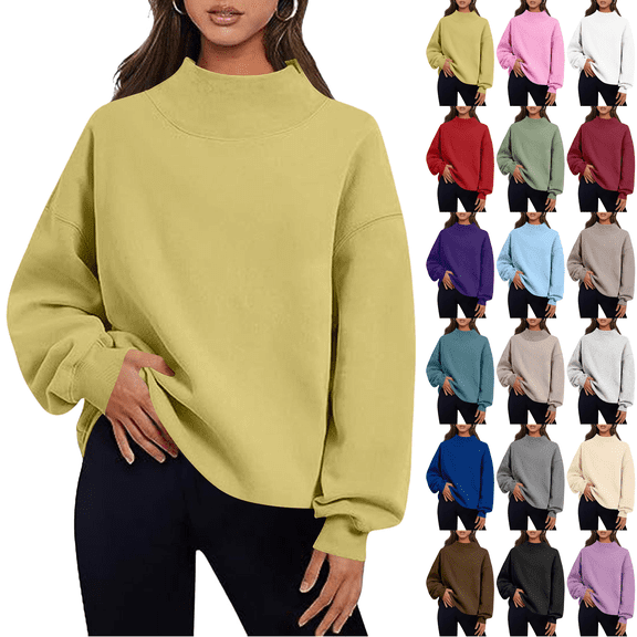 Jopfuhed Sweatshirt for Women Solid Color Loose Casual Mock Neck Sweatshirt Fall Winter Lounge Workout Long Sleeve Pullover Tops,Sizes S-2XL