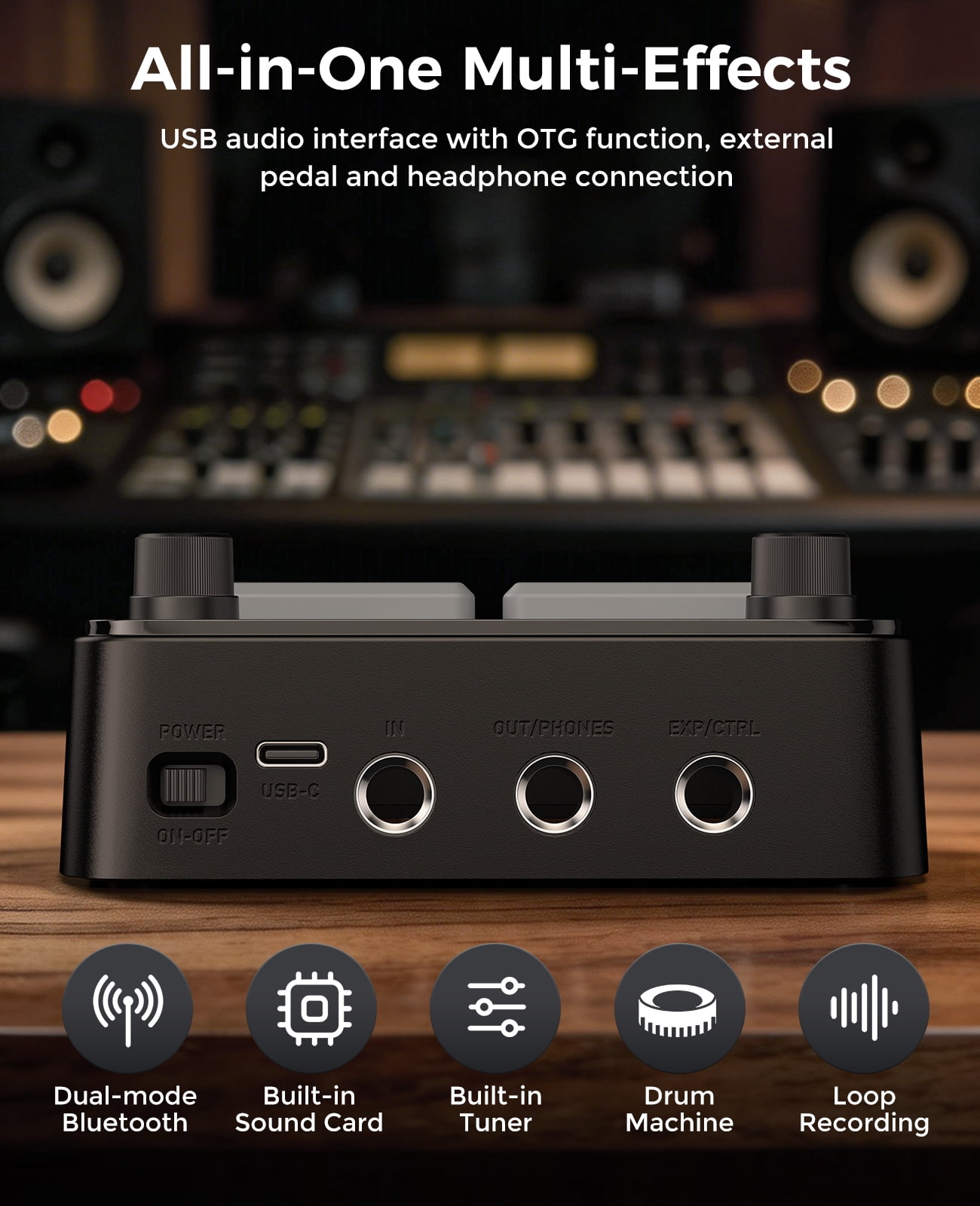 JAMELO Portable Pocket Multi Effects Pedal, 100+ Built-in Guitar/Bass/Acoustic Effects, Amp Modeling, IR Cabinets Simulation, Stereo OTG USB Audio Interface, Rechargeable Guitar Pedal