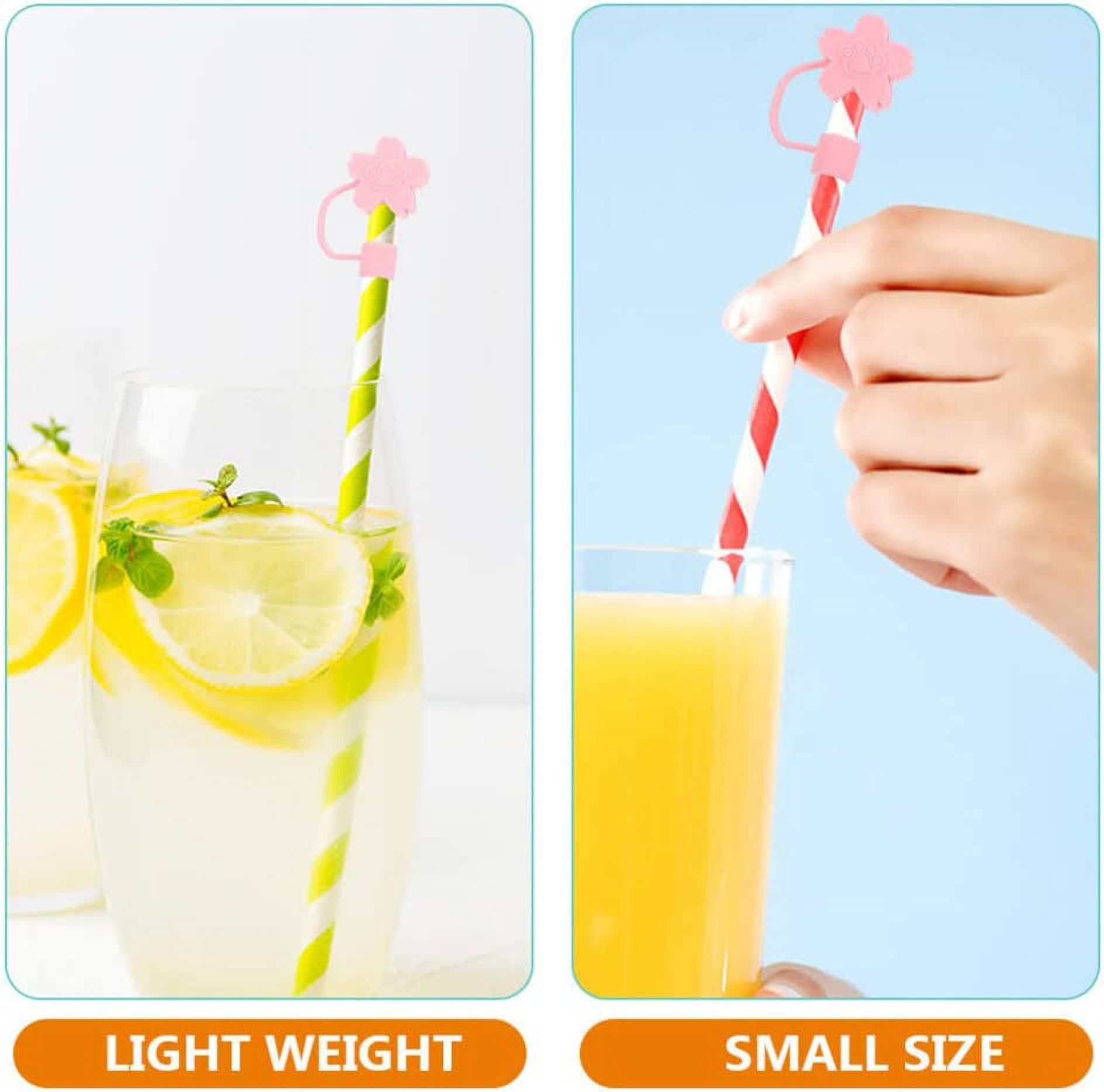 6 PCS Straw Covers Cap with 6 Reusable Drinking Straws,6-8mm Cute Flowers  Fruit Straw Toppers for Normal Cup Silicone Straw Tip Covers Kawaii  Drinking
