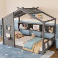 thumbnail image 3 of Twin Size House Bed with Storage Shelf, Wood Montessori Floor Bed with Roof, Headboard and Footboard for Toddlers, Boys, Girls, Gray, 3 of 10