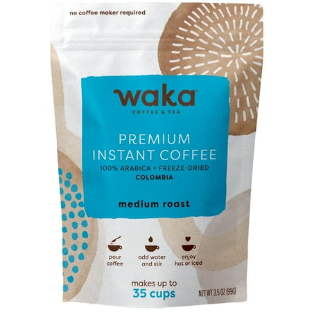 Waka Colombian Medium Roast, 100% Arabica Freeze Dried Premium Instant Coffee, 3.5 oz Bag