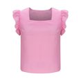 thumbnail image 6 of Tops for Women Women's T Shirts Women's Plaid Ruffled Short Sleeved Square Neck Pullover Fashionable Top Pink L, 6 of 7