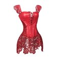 thumbnail image 4 of LELINTA Women's Sexy Faux Leather Shoulder Strap Corset Dress Bustier Lace Skirt, 4 of 5
