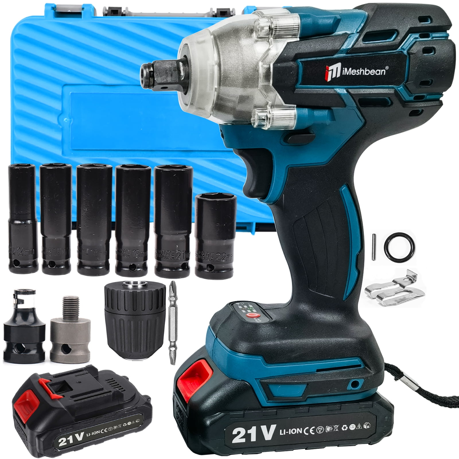 iMeshbean Cordless Impact Wrench 21V 1/2" Electric Impact Gun Kit, Screwdriver High Torque Repair And Installation Tools with 1 PACK 3.0Ah Battery & Fast Charger, 6pcs Socket