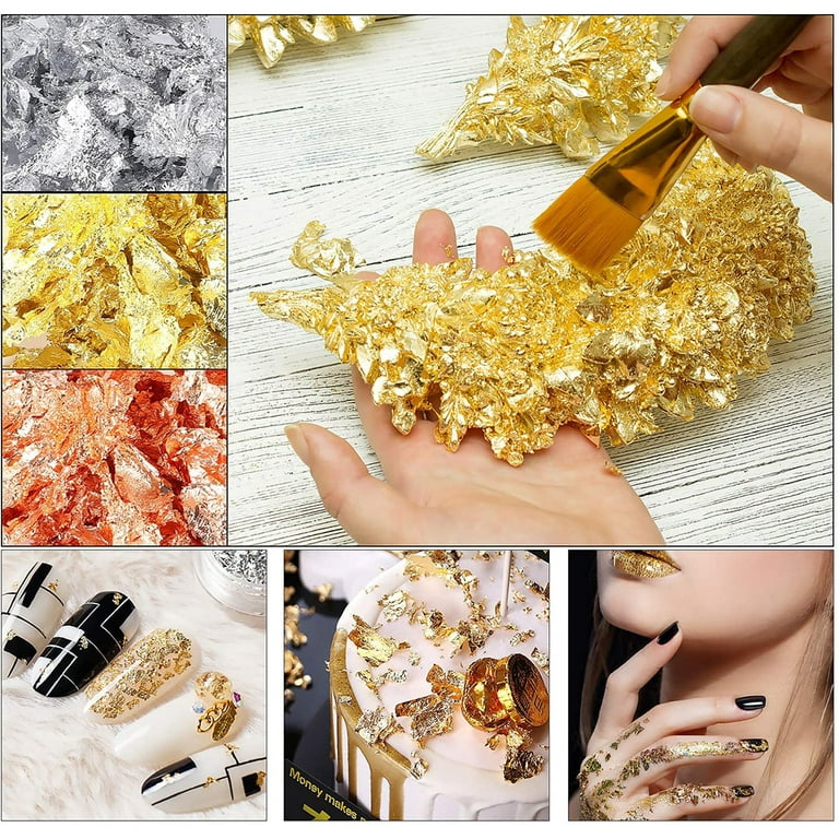 Walmeck 3 Bottles Golden Foil Flakes Gilding Flakes Made of for Metallic Foil Flakes for Nails DIY Painting Crafts Slime and Resin Jewelry Making Gold
