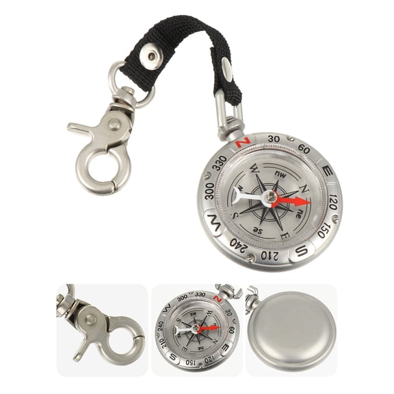 ROMANSENTIAL Retro Zinc Alloy Compass Keychain Black Portable for Hiking 1Pc