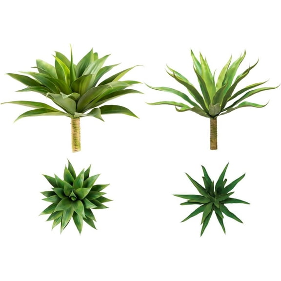 Large Sized Green Round Leaves & Wavy Long Leaves Agave Stems (Set of 2)