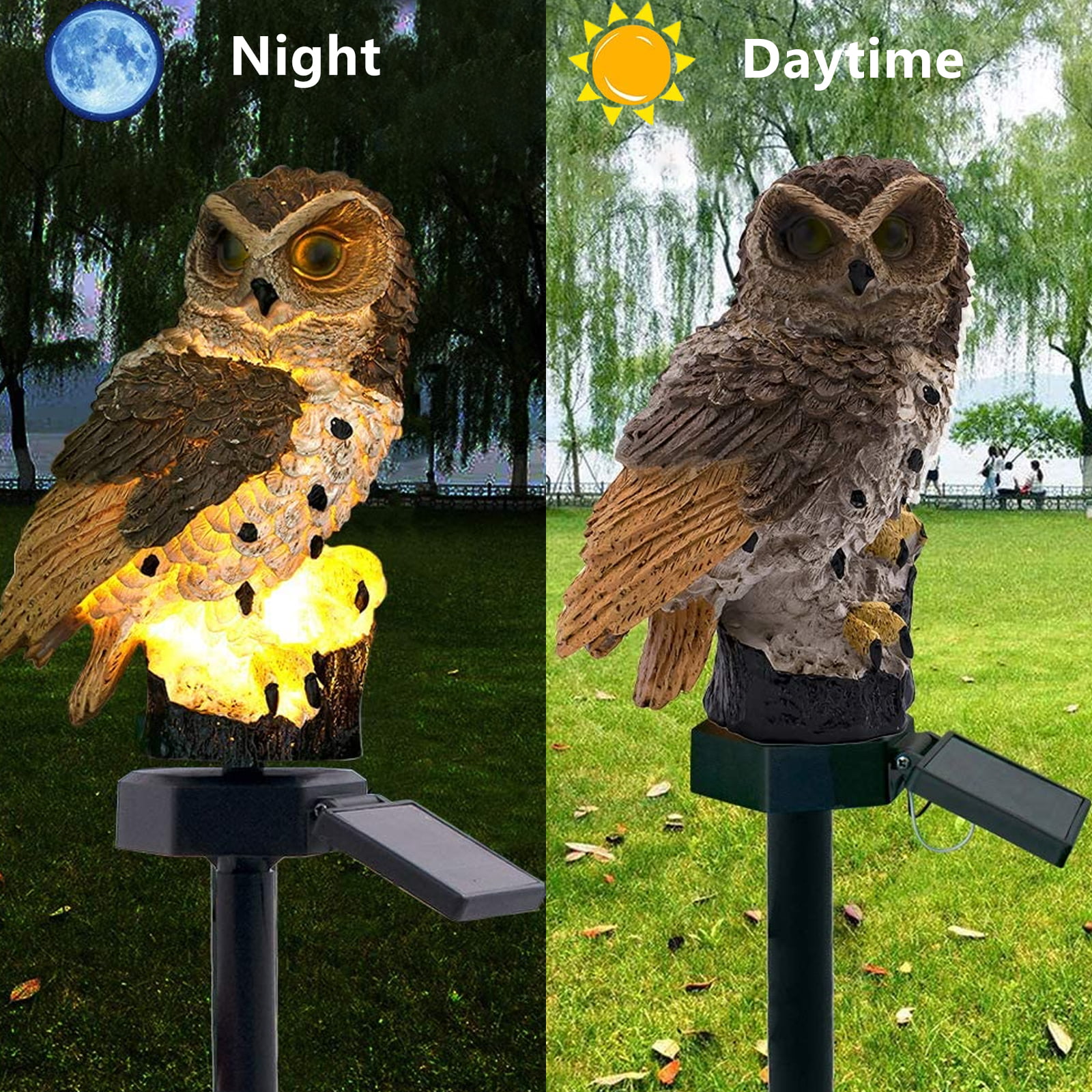 Solar Powered Owl Landscape Light LED Garden Path Landscape Fence Yard Lamp 