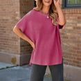 thumbnail image 3 of Pounoo Short Sleeve Tees for Women Crew Neck Ribbed Knit Tee Oversized Side Slit Top Relaxed Fit Casual Loose Outfits Gift, 3 of 7