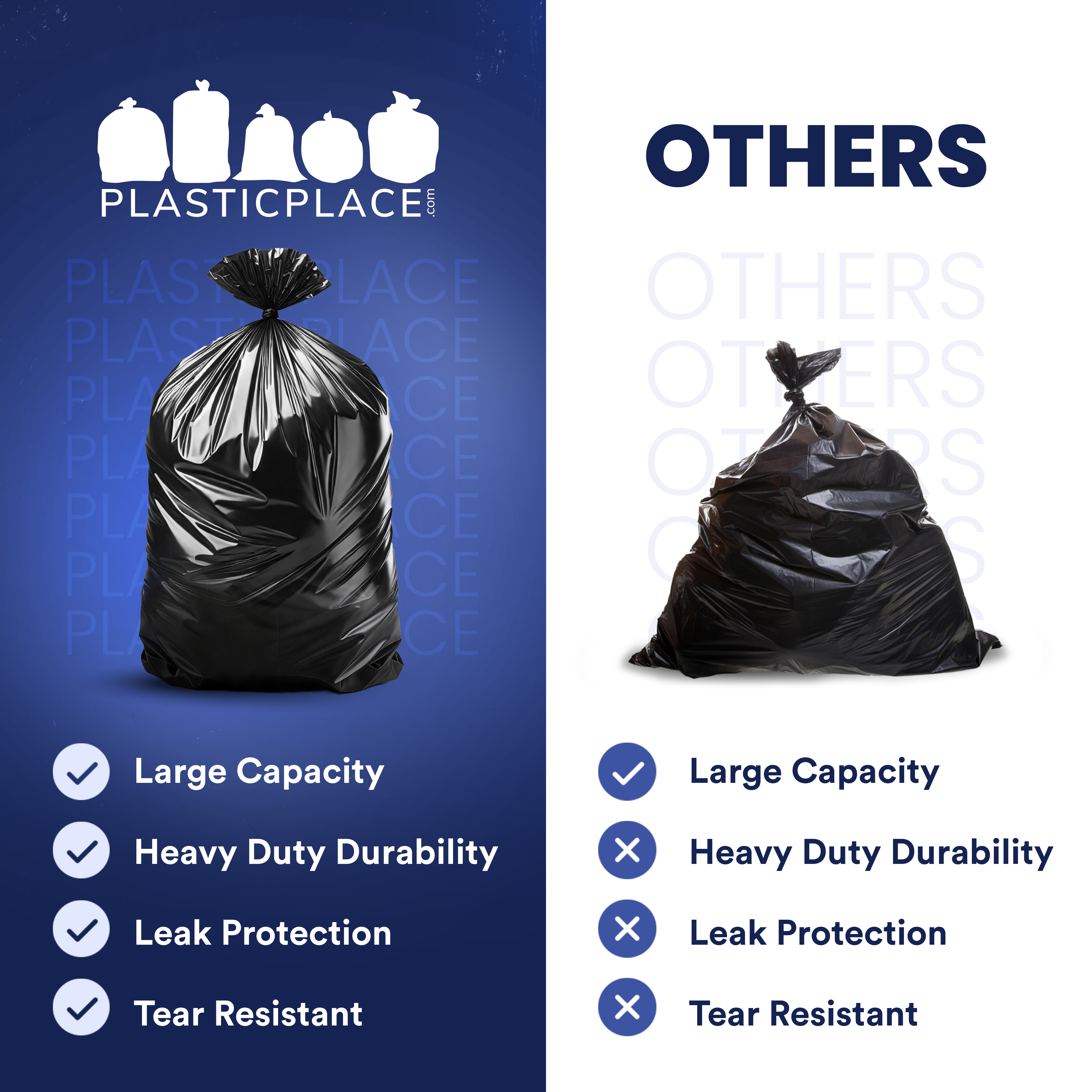 Plasticplace 55-60 Gallon Heavy Duty Trash Bags, 50 Count photo 2