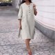 thumbnail image 1 of mfyjkho Vestidos midi para mujer, Vestido holgado informal de lino de color liso con bolsillos laterales y botones de manga larga para mujer Vestidos de otoño xxl, 1 of 7