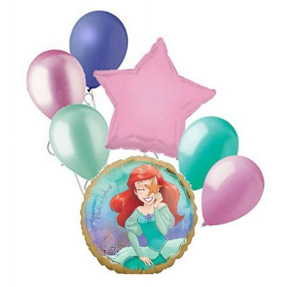 7 pc Disney Princess Ariel Little Mermaid Balloon Bouquet Happy Birthday Ocean
