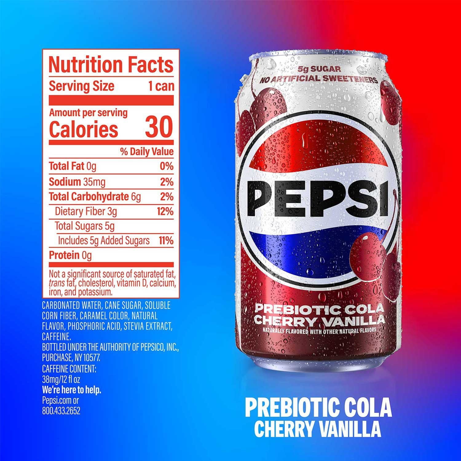 Pepsi, Prebiotic Cola, 12 fl oz, Variety Pack 18, Assorted Flavors