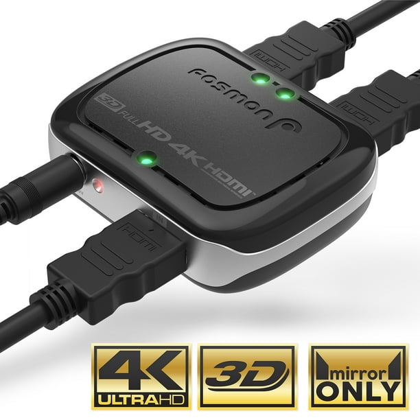 4k Hdmi Splitter Fosmon 1x2 Hdmi Powered Splitter Supports Full Ultra Hd 1080p Blu Ray Dvd Xbox One One S One X Walmart Com Walmart Com