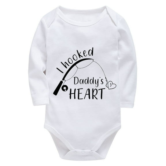 I Hooked Daddy's Heart Bodysuit Baby Long Sleeve Bring Baby Home Outfit Newborn for Girls White Infant Onsies0-3 Months Girl